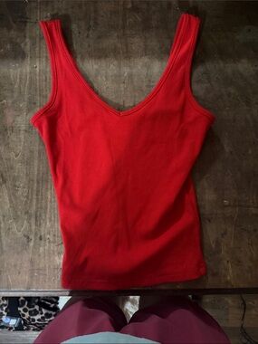 Amazon Red Ribbed V-Neck Tank Top for Women